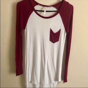 Maroon and White Baseball Tee
